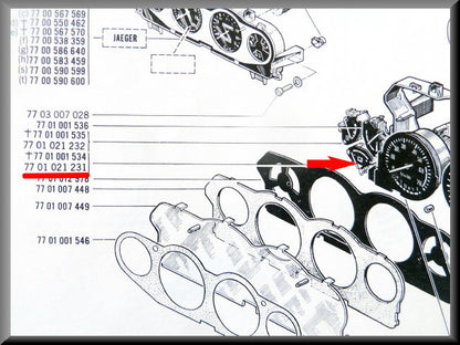 Tableau de bord voltmètre – Renault 16 TX – OEM 7701021231