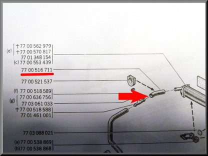 Durite de chauffage droite – Renault 12 – OEM 7700516711