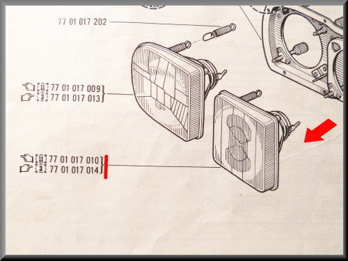 Phare droit intérieur (blanc) – Renault 16 TX < 1976 – OEM 7701017010