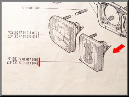 Phare droit intérieur (blanc) – Renault 16 TX < 1976 – OEM 7701017010