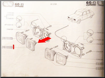 Phare droit intérieur (blanc) – Renault 16 TX < 1976 – OEM 7701017010