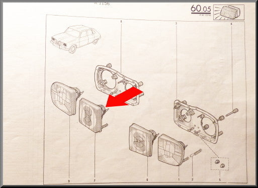 Phare avant droit intérieur (blanc) – Renault 16 TX >1976 – OEM 7701018377