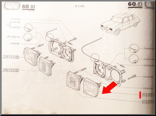 Phare avant gauche extérieur (blanc) – Renault 16 TX < 1976 – OEM 7701017011