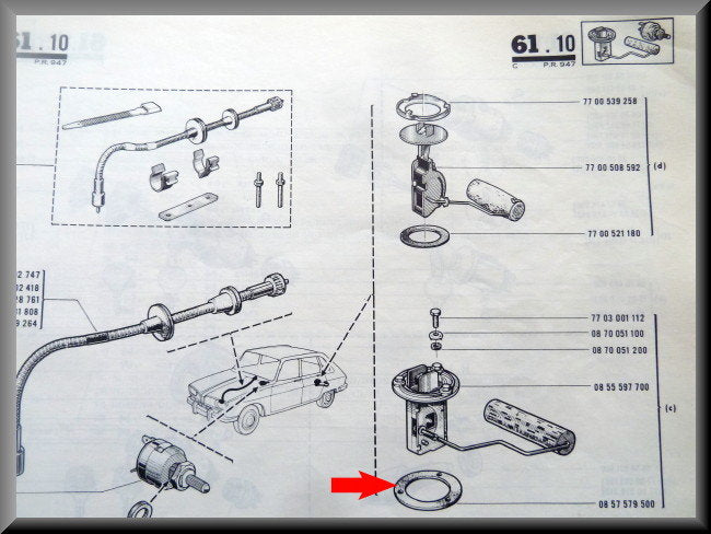 Joint en caoutchouc pour jauge à carburant – Renault 16 (1965-1970) – OEM 0857579500