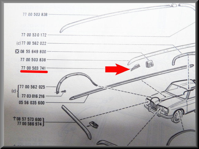 Embout de baguette de toit avant – Renault 16 – OEM 7700503741