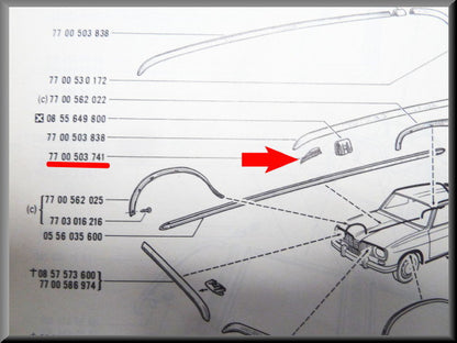 Embout de baguette de toit avant – Renault 16 – OEM 7700503741