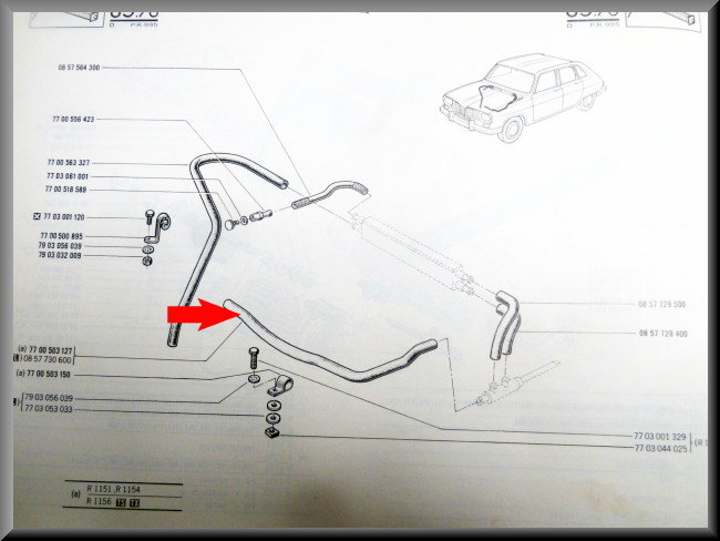 Heater hose left – Renault 16 TS-TX (1151-1154-1156) – OEM 7700503127