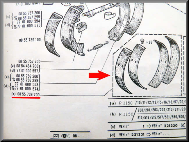 Kit mâchoires de frein (2 tailles) – Renault 16 – OEM 0855739200