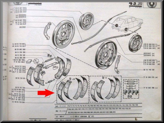 Kit mâchoires de frein (2 tailles) – Renault 16 – OEM 0855739200