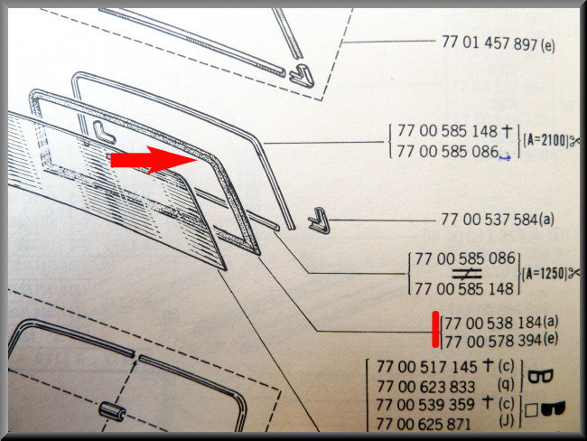 Joint de lunette arrière (avec emplacement pour jonc) – Renault 12 – OEM 7700538184 / 7700536950