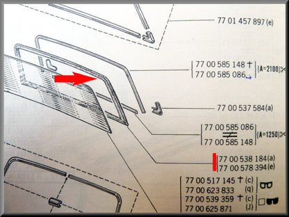 Joint de lunette arrière (avec emplacement pour jonc) – Renault 12 – OEM 7700538184 / 7700536950