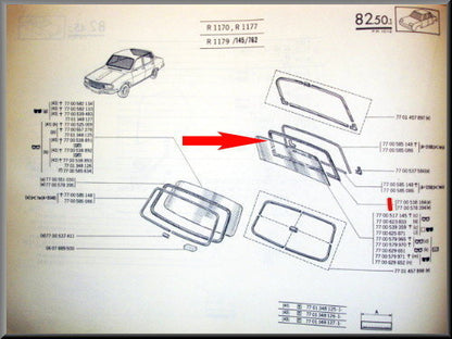 Joint de lunette arrière (avec emplacement pour jonc) – Renault 12 – OEM 7700538184 / 7700536950