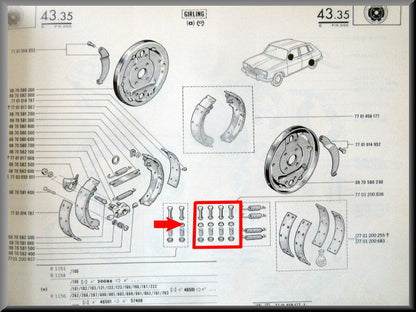 Kit de montage mâchoires de frein arrière – Renault 16 – OEM 7701200837 / 7701200720