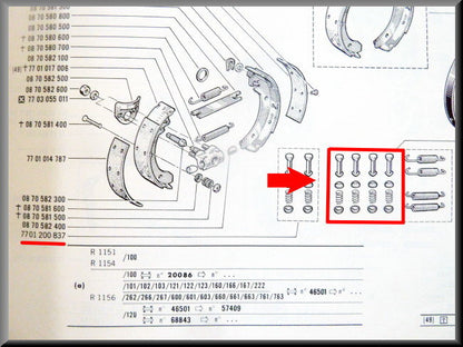 Kit de montage mâchoires de frein arrière – Renault 16 – OEM 7701200837 / 7701200720