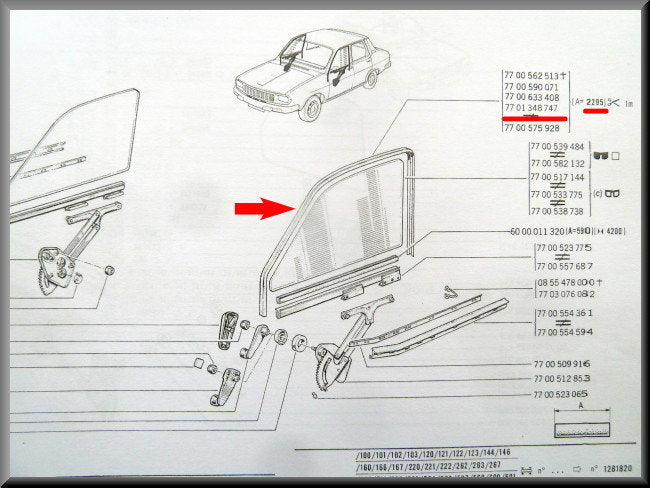 Joints de vitres avant et arrière – Renault 12 – Renault 15 - Renault 17 - Renault 16 - OEM 7701348747