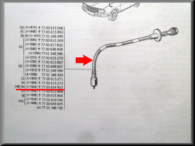 Câble de compteur – Renault 12 nouveau type – Renault 15 - Renault 17 - OEM 7700639745 / 7701348933 / 7701348732