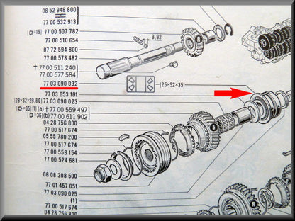 Roulement d'arbre primaire (25-52-35 mm) (boîte 385) – Renault 16 – OEM 7703090032