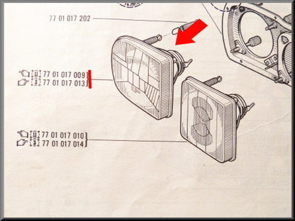 Koplamp rechts buiten R16 TX < 1976 (geel).