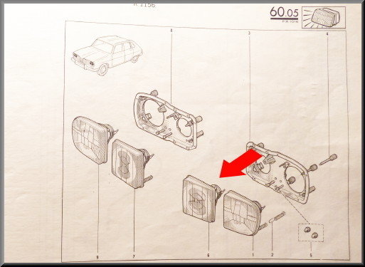 Phare gauche intérieur (jaune) – Renault 16 TX >1976 – OEM 7701018374