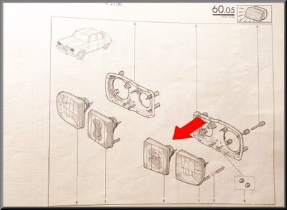 Phare gauche intérieur (jaune) – Renault 16 TX >1976 – OEM 7701018374