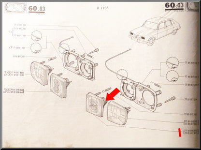 Phare gauche intérieur (jaune) – Renault 16 TX < 1976 – OEM 7701017012