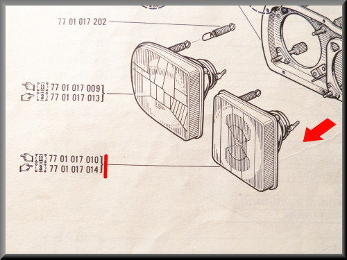 Phare droit intérieur < 1976 (jaune) – Renault 16 TX < 1976 – OEM 7701017010
