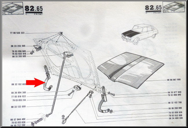 Motorkap scharnier rechts – Renault 16 – OEM 0832102700