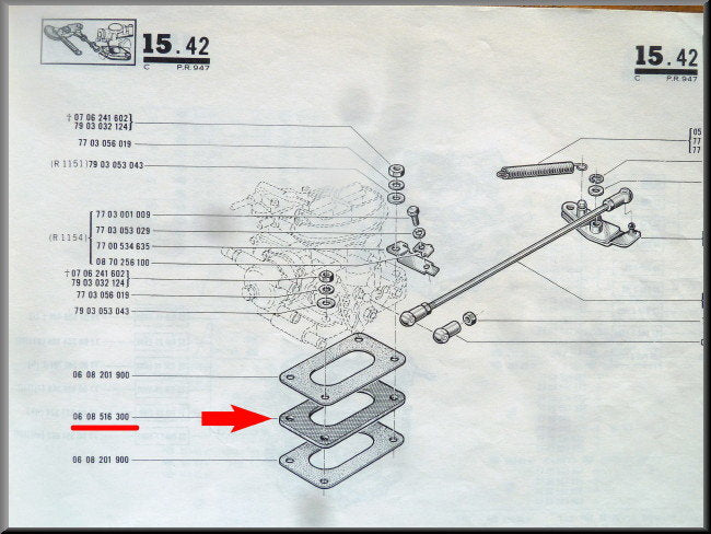 Plaque isolante carburateur – Renault 16 (sauf 1150) - Renault 12 – Renault 15 - Renault 17 - OEM 0608516300 / 7700570017