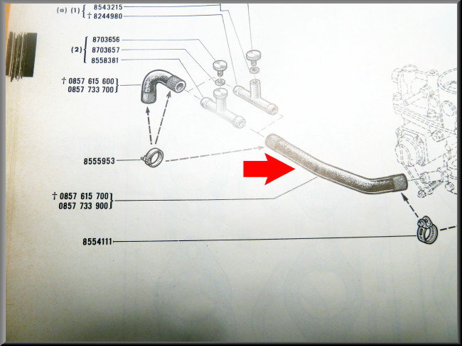 Carburetor cooling hose - Renault 16 TL, L - OEM 0857733900