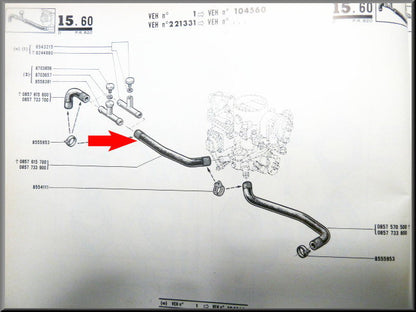 Carburetor cooling hose - Renault 16 TL, L - OEM 0857733900