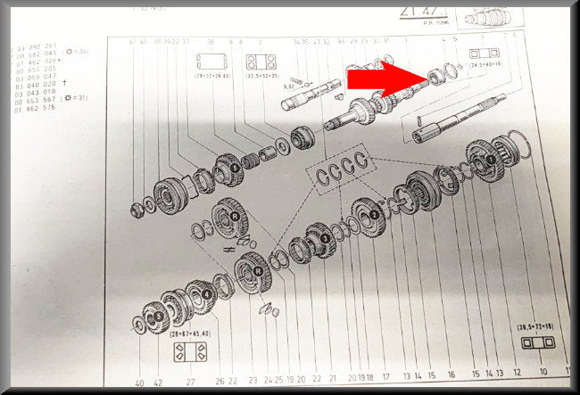 Roulement d'arbre secondaire (22-5-52-25 mm) Boîte NG – Renault 12 – OEM 7703090224 / 7703090295