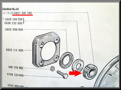 Jeu de roulements de roue pour essieu arrière (25x52x16.25 dimension intérieure 7x40x13.25 dimension extérieure) – Renault 16 L – OEM 0857591700 / 0857591600