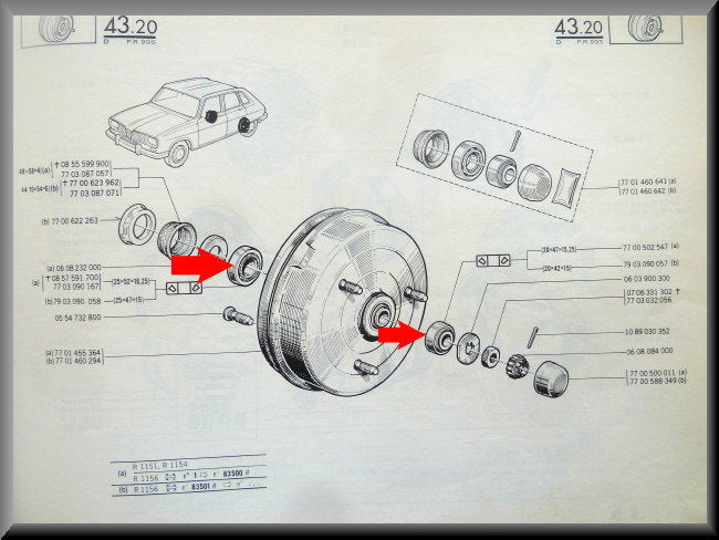 Jeu de roulements de roue pour l'essieu arrière (25x47x15/15.25 diamètre intérieur 20x42x15/15.25 diamètre extérieur) – Renault 16 (1977 à 1980) – OEM 7903090058 / 7903090057