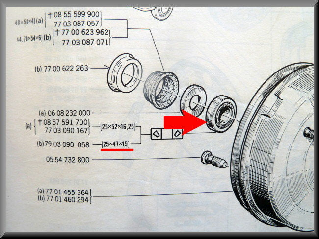 Jeu de roulements de roue pour l'essieu arrière (25x47x15/15.25 diamètre intérieur 20x42x15/15.25 diamètre extérieur) – Renault 16 (1977 à 1980) – OEM 7903090058 / 7903090057