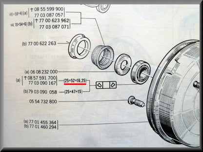 Set roulements de roue pour essieu arrière (25x52x16.25 int. 20x47x15.25 ext.) – Renault 16 (1968-1977) – OEM 7703090167 / 7700502547