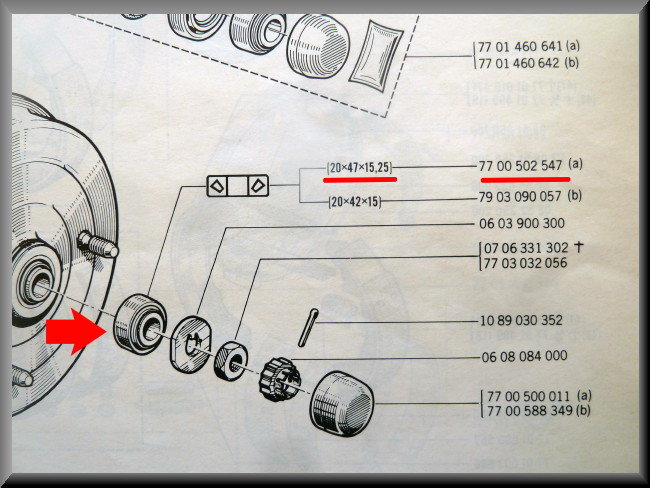 Set roulements de roue pour essieu arrière (25x52x16.25 int. 20x47x15.25 ext.) – Renault 16 (1968-1977) – OEM 7703090167 / 7700502547