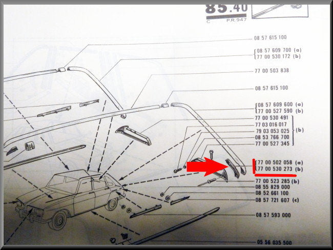 Embout de jonc de pavillon arrière – Renault 16 2e type – OEM 7700530273