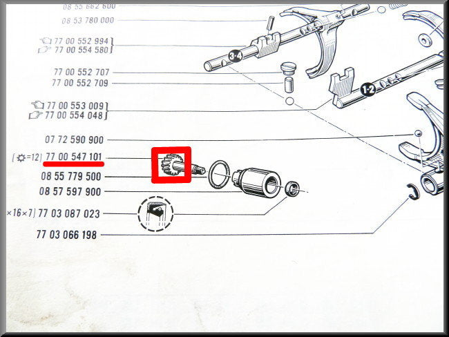 Pignon câble de compteur (5 vitesses) – Renault 16 – OEM 7700547101A