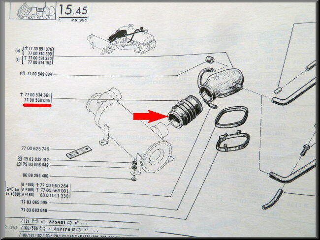 Harmonica caoutchouc filtre à air carburateur – Renault 16 – OEM 7700568005