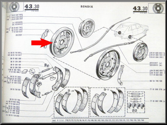 Brake shoe plate left (Bendix) – Renault 16 L (1150) – OEM 0870507200