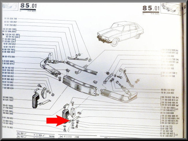 Bumpersteun links (langere versie) – Renault 16 – OEM 0833093000