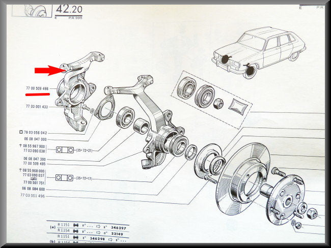 Fusée droite – Renault 16 (tous types sauf L) – OEM 7700509496