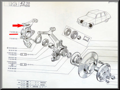 Fusée droite – Renault 16 (tous types sauf L) – OEM 7700509496