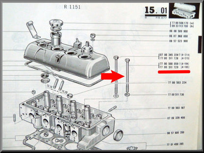 Boulon de culasse 195 mm – Renault 16 TX, TS – OEM 7700511729