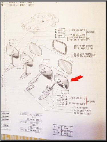Rétroviseur extérieur (hauteur 98 mm largeur 145 mm) – Renault 12 – Renault 16 - Renault - 17 - OEM 7700527333