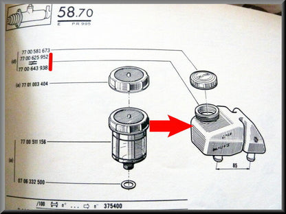 Réservoir de liquide de frein 80 mm sans bouchon – Renault 16 TX, TL – OEM 7700625952 / 7700679936