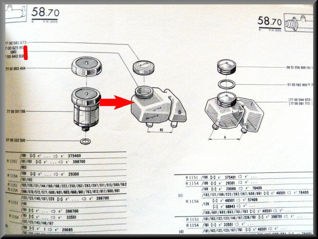 Réservoir de liquide de frein 80 mm sans bouchon – Renault 16 TX, TL – OEM 7700625952 / 7700679936