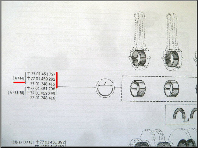 Jeu de coussinets de bielle (44 mm STD) largeur 17,50 mm – Renault 12 - Renault 15 - Renault 17 - Renault 16 - OEM 7701348415