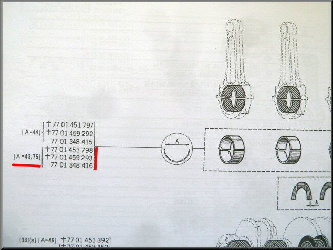 Drijfstanglager set (0,25 - 43 - 75 mm) breedte 17,50 mm – Renault 12 - Renault 15 - Renault 17 - Renault 16 -  – OEM 7701348416 (0,25, 43,75 mm)