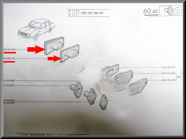 Knipperlicht unit rechts – Renault 12 – Renault 15 - Renault 17 - Renault 16 - OEM 0855693100 - 0855615600